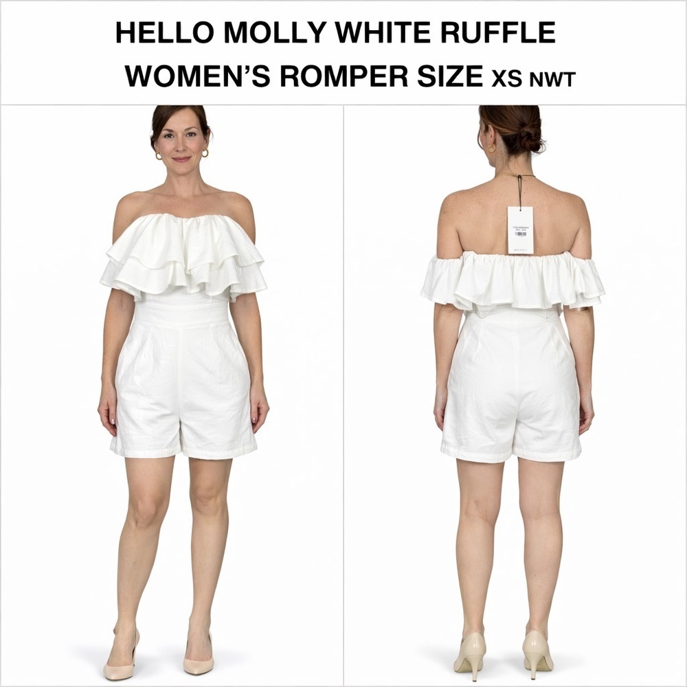 HELLO MOLLY WHITE RUFFLE ROMPER XS NWT